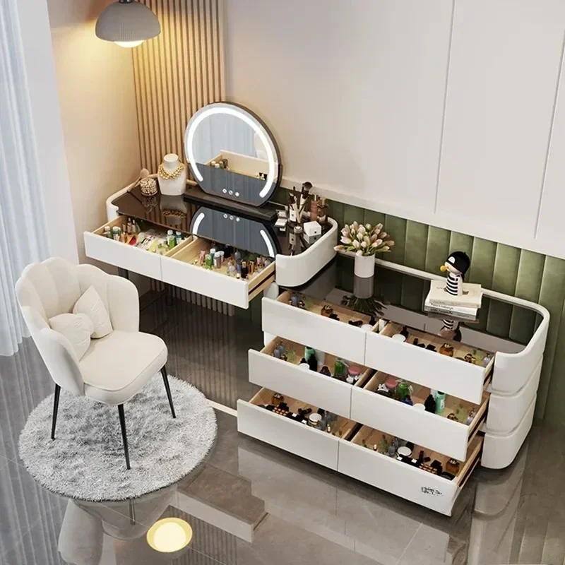 Nordic Cream Dressing Tables Bedroom Solid Wood Rock Board Dressing Table Drawers Integrated Small Apartment Makeup Tables