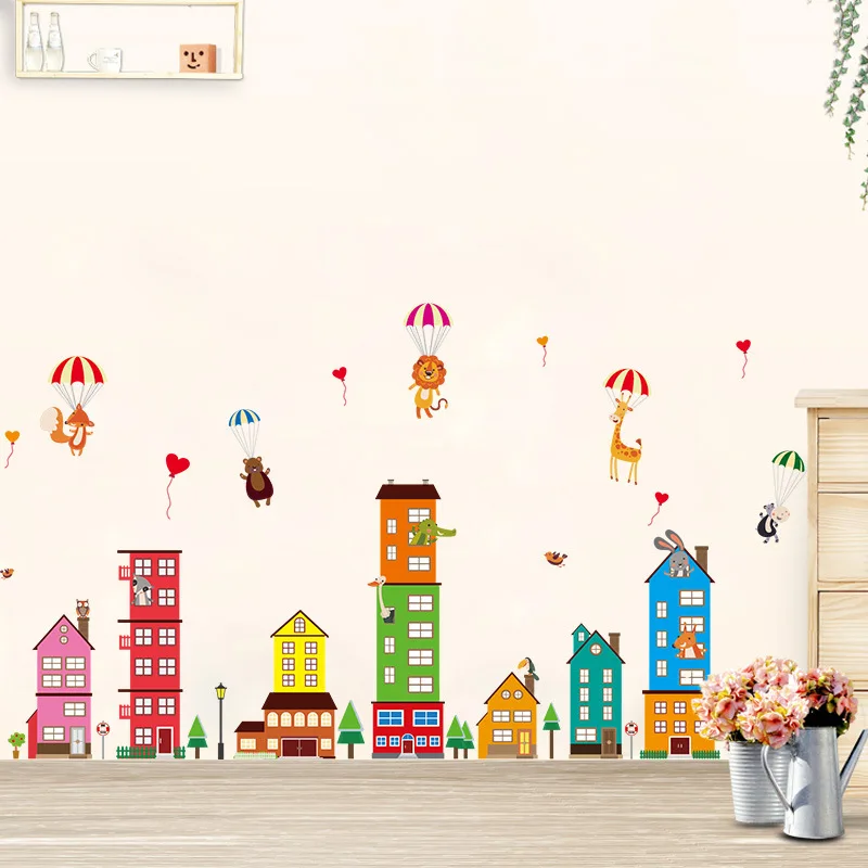 Suministro del fabricante del nuevo XH8101 estilo urbano habitación de los niños dormitorio sala de estar fondo de sala pegatina de pared decorativa dolor de pared