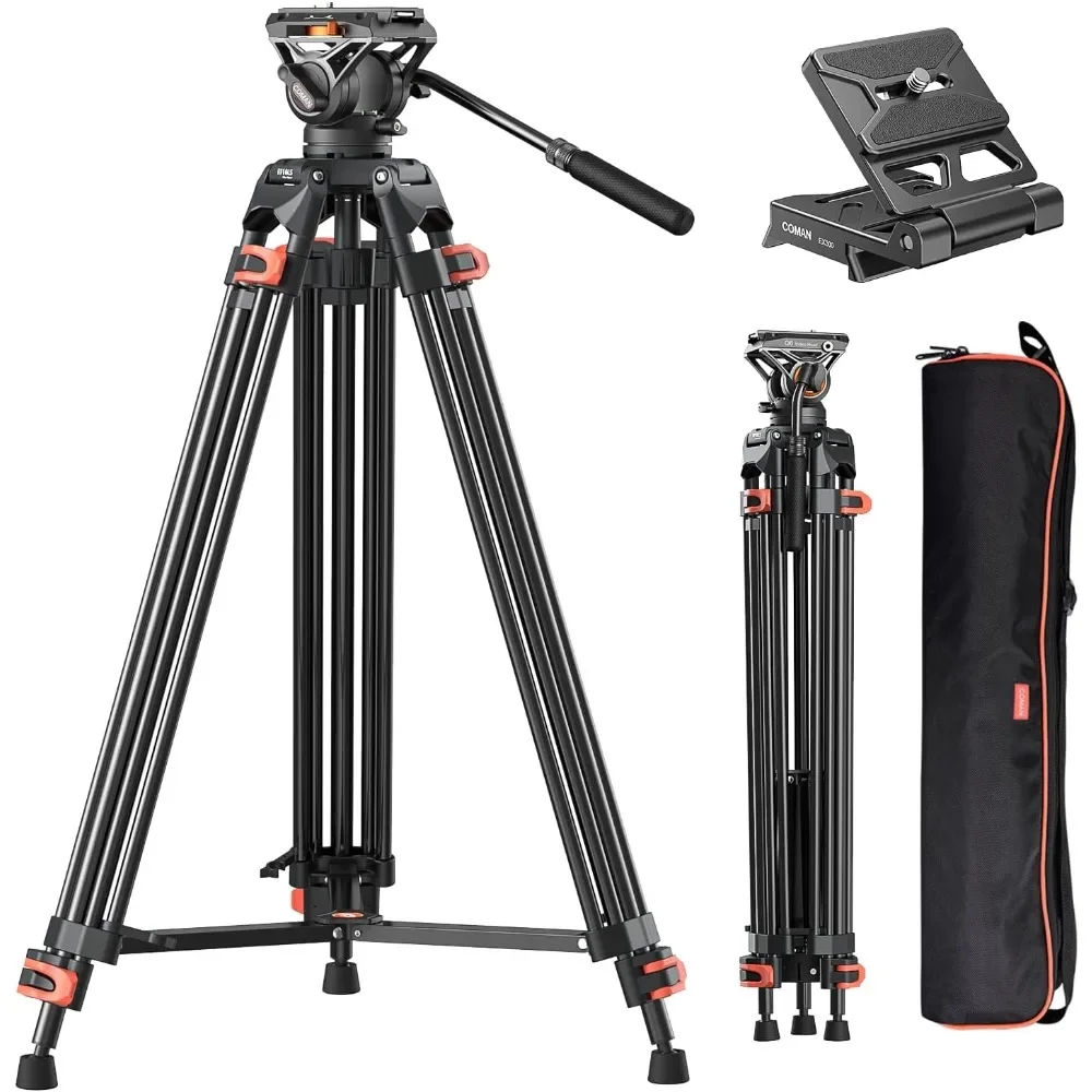 US Shipping Camera Tripod Heavy Duty Video Tripod with Fluid Head Aluminium Alloy Max Load 22 lbs for DSLR Camcorder