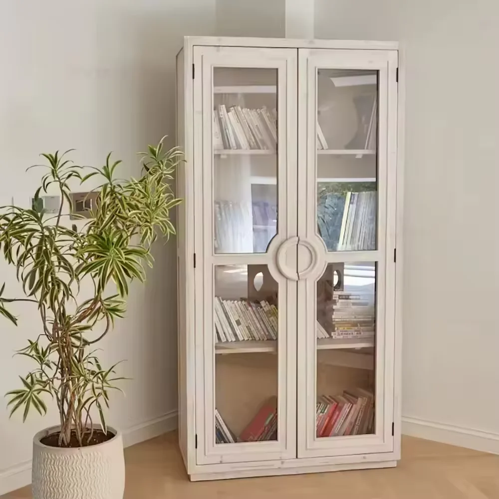 

Classic Light Recycled Pine Wood Glass Display Storage Cabinet Living Room Hotel Rustic Dining Farmhouse
