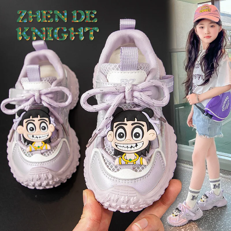 

Детские кроссовки NeZha на толстой мягкой подошве, лето 2021, детские кроссовки с сеткой, дышащие студенческие спортивные сандалии
