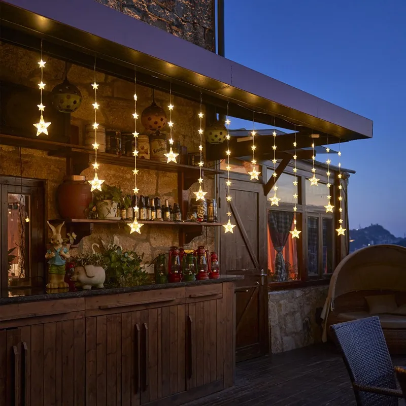 

Solar Star Icicle Christmas Light Waterproof Curtain Fairy Light 12 Drops 8 Modes for Backdrop Patio Bistro Bedroom Decoration