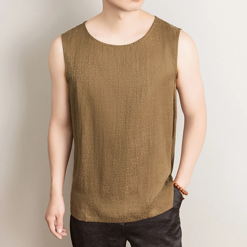 Natural Silk 100% Sleeveless T Shirt For Men High-End Luxurious Summer Quality Lightweight Coolness Boutique Camisetas De Hombre