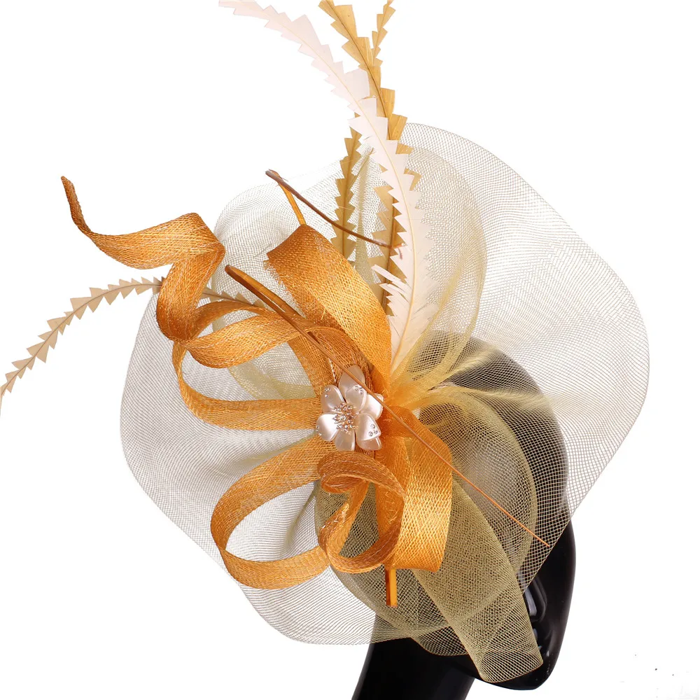 

Gold Vintage Wedding Millinery Caps Fasinator Hats Lady Flower Decor Women Cocktail Event Bridal Party Dinner Hair Accessories