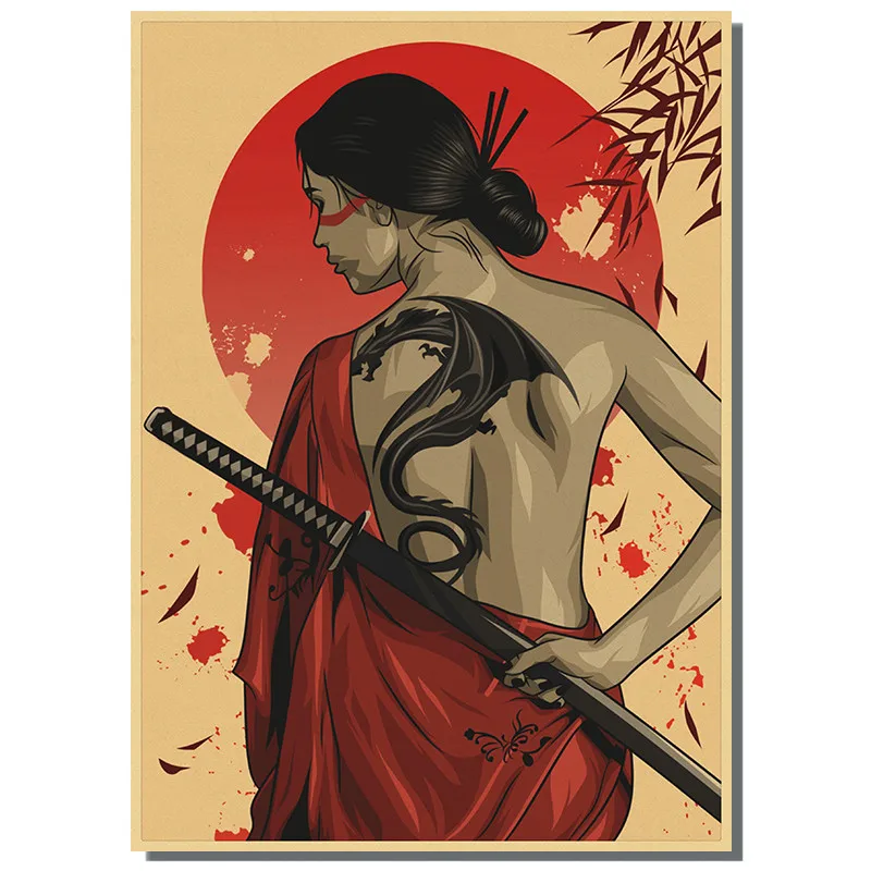 Japan Samurai Kraft paper Poster Home Wall Art Prints Pictures Bedroom Living Room Decor Murals Shop Bar Decoration image 6