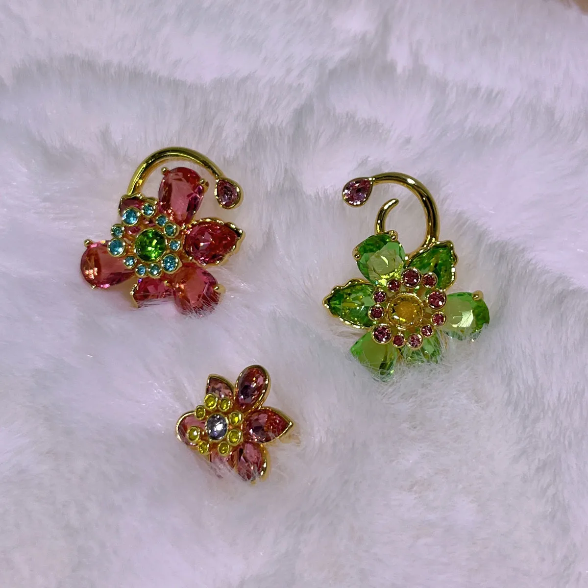 NONE 2025 neue Farbe Große Blume Original Schmuck Sets Boutique Kristall Unregelmäßige Ohrring Halskette Ring Armband Hochzeit Geschenk für Frauen 7