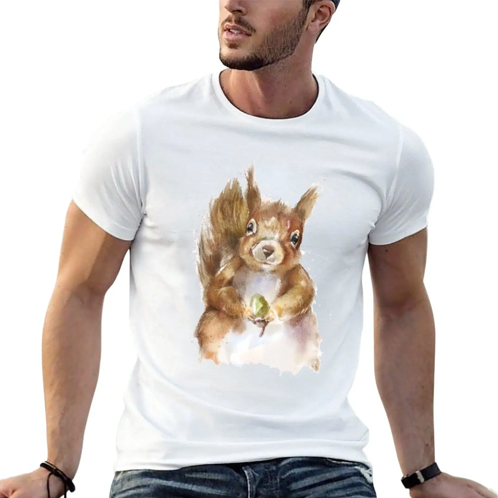 New Red Squirrel with Acorn T-Shirt Aesthetic clothing T-shirt short mens tall t shirts