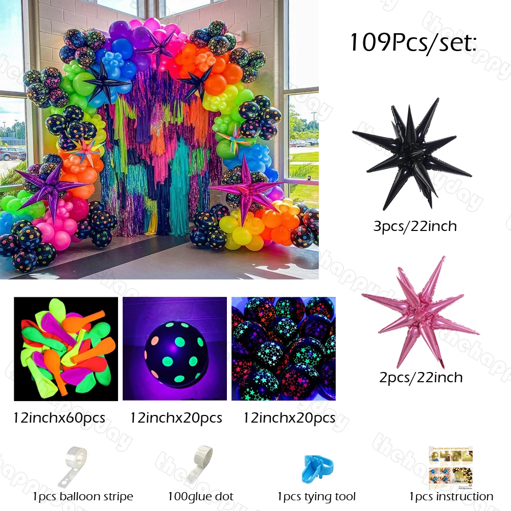 1Set Neon Ballons Neon Glow UV Glow Ballons Garland Arch Kit Fluoreszierende Globos Blacklight Geburtstag Party Decor Baby Dusche – Detail 39