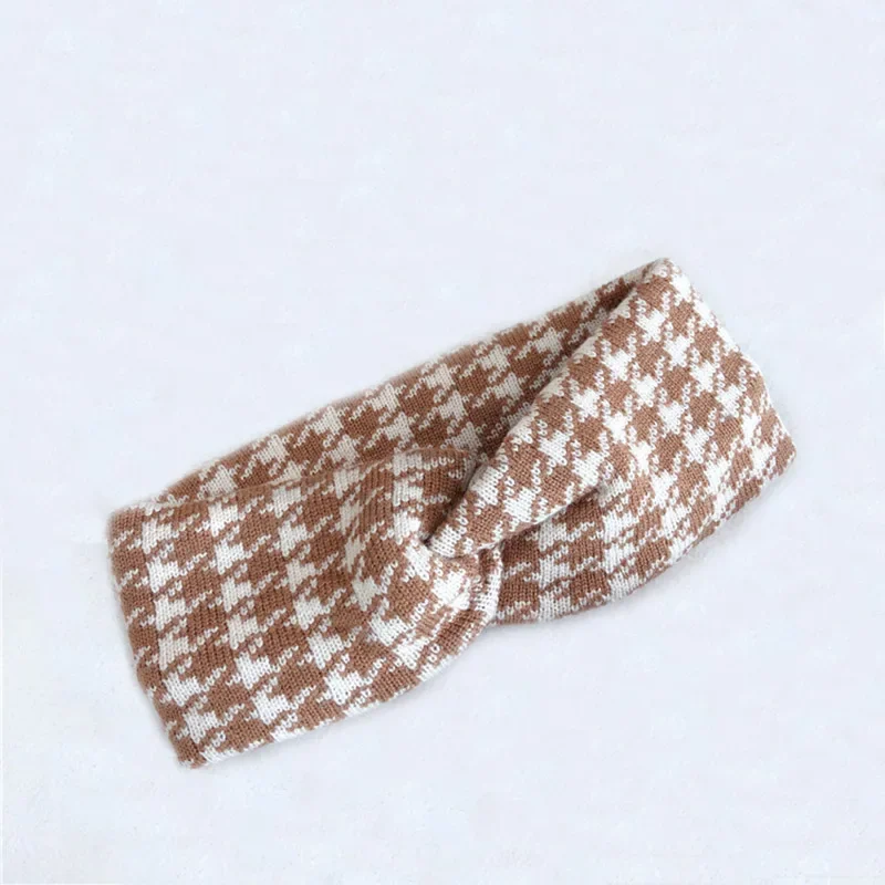 Autumn Winter Black Houndstooth Knot knitted Headbands For Women Ladies Leopard Elastic Hairband Girls Hair Accesories