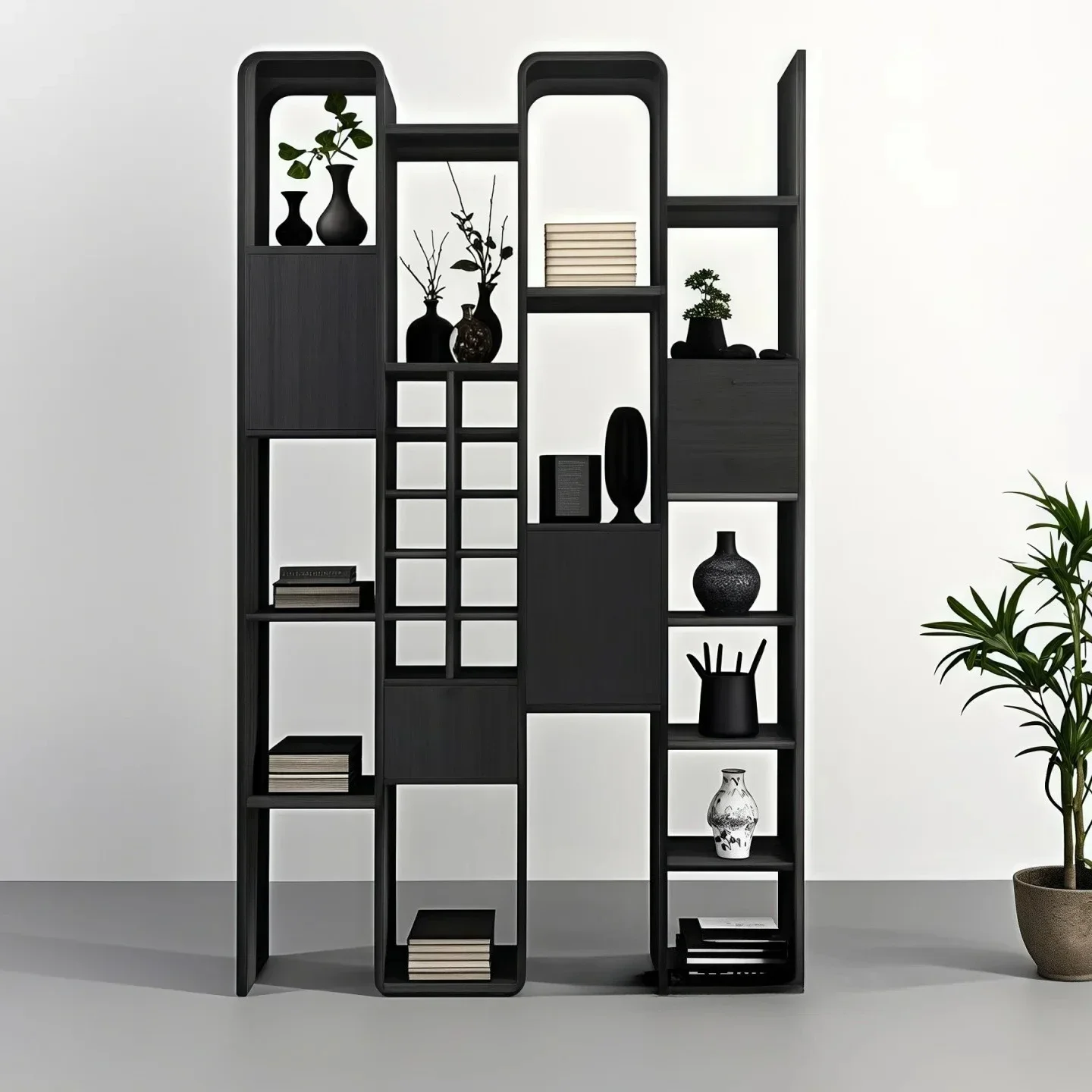 

Nordic medieval style original baking paint bookshelf minimalist living room shelf decoration cabinet partition decoration