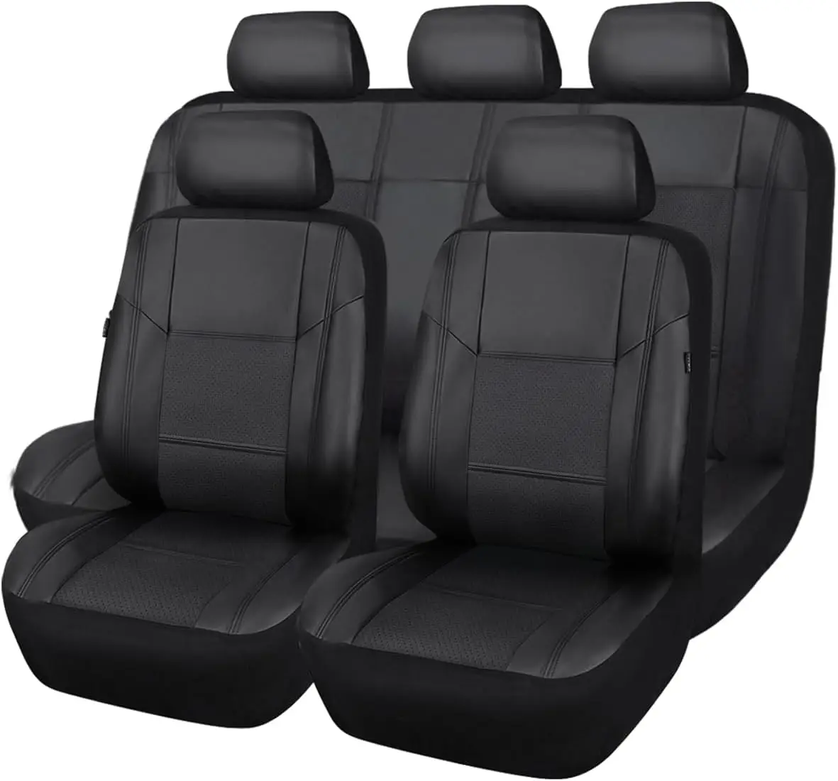 

Waterproof PU Leather Car Seat Covers Full Set, Universal Fit for Cars, SUVs, Sedans, Trucks - Airbag Compatible in All Black