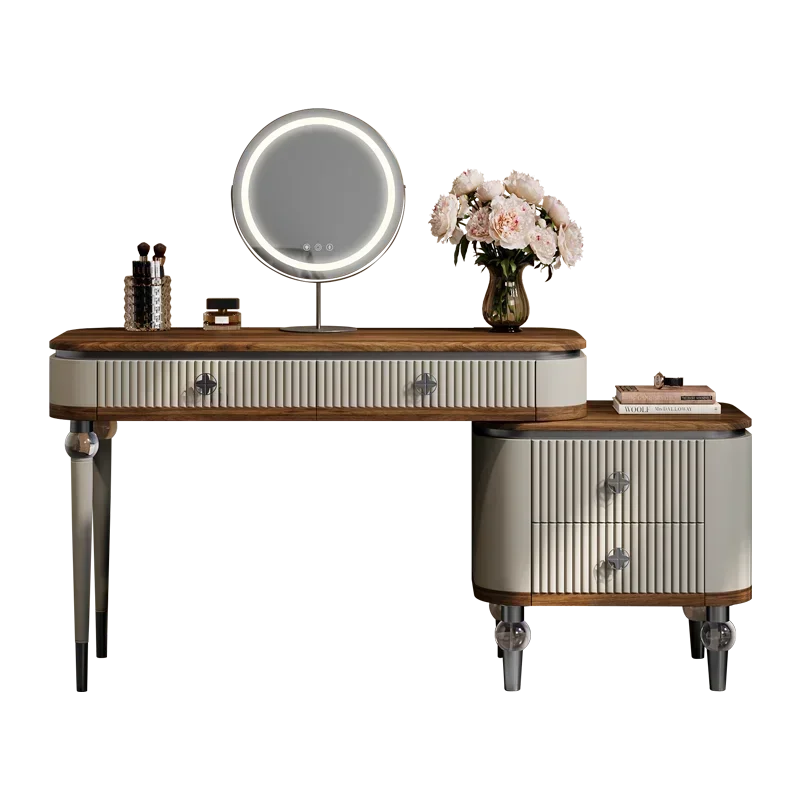 

Light Luxury Makeup Table Fashion High Sense Walnut Solid Wood Integrated Dressing Table