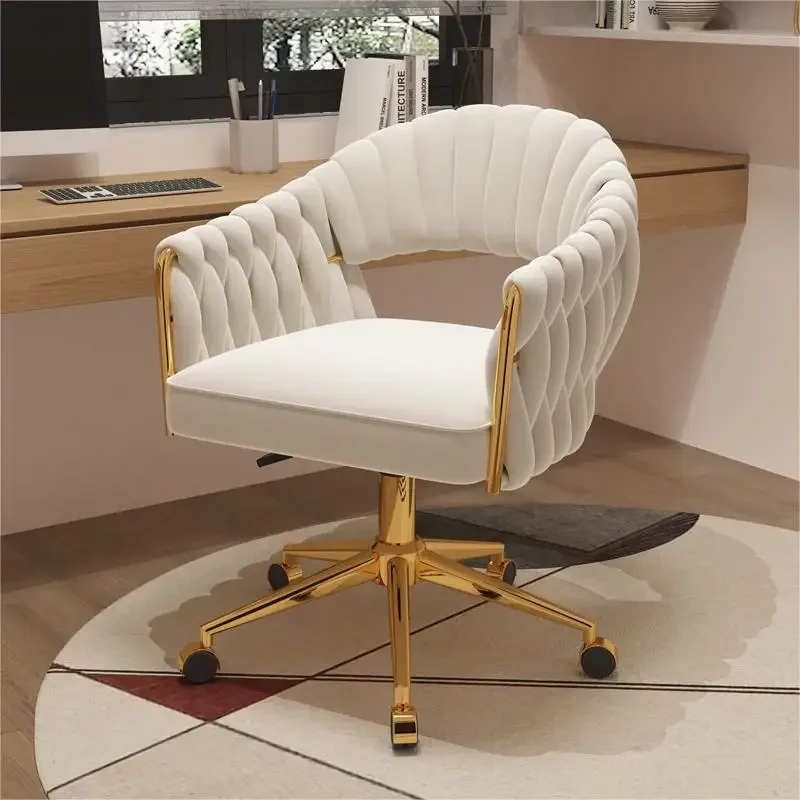 Modern Woven Dining Chair Rotating Lift Stool Simple Bedroom Makeup Vanity Swivel Chair Computer Study Chair Velvet Lounge Chair