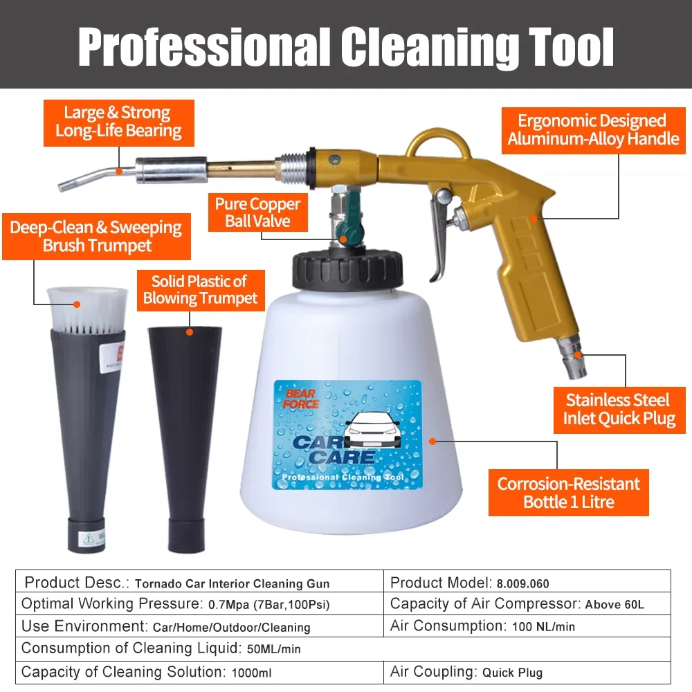 Pneumatic Air Foam Gun High Pressure Car Wash Interior Deep Cleaning Gun Espuma Tool for Detailing Tool