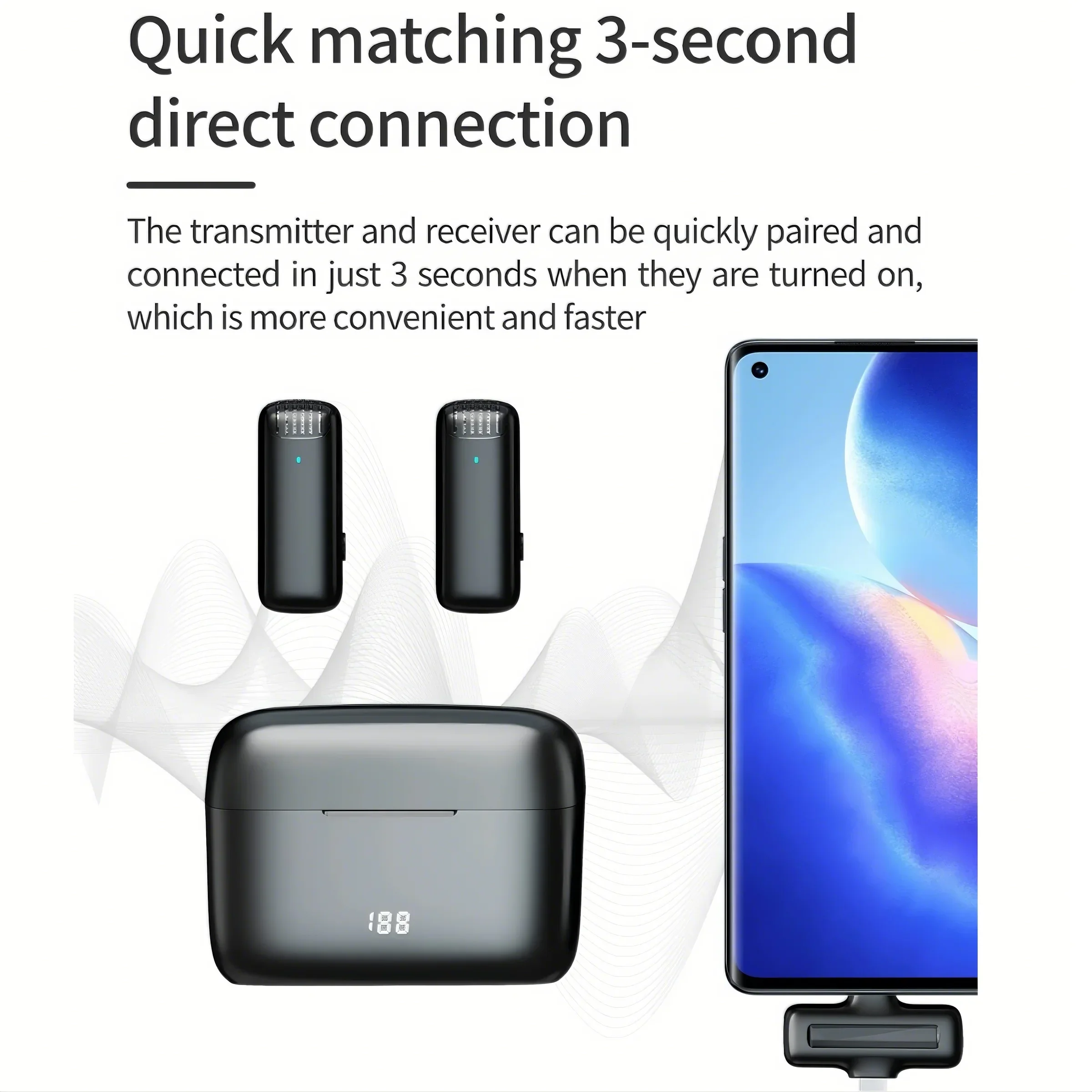 ميكروفون محمول لاسلكي/حافظة شحن ميكروفون لافالير/تسجيل الصوت والفيديو لأجهزة iPhone Android والألعاب المباشرة للكمبيوتر