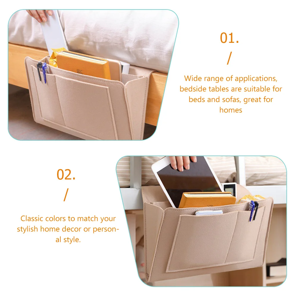 

1pcs Felt Storage Bag Dorm Organizer Bedside Hanging Bedroom Accessory Beige Armchair Organizer for Sofa Couch Bed with Pockets