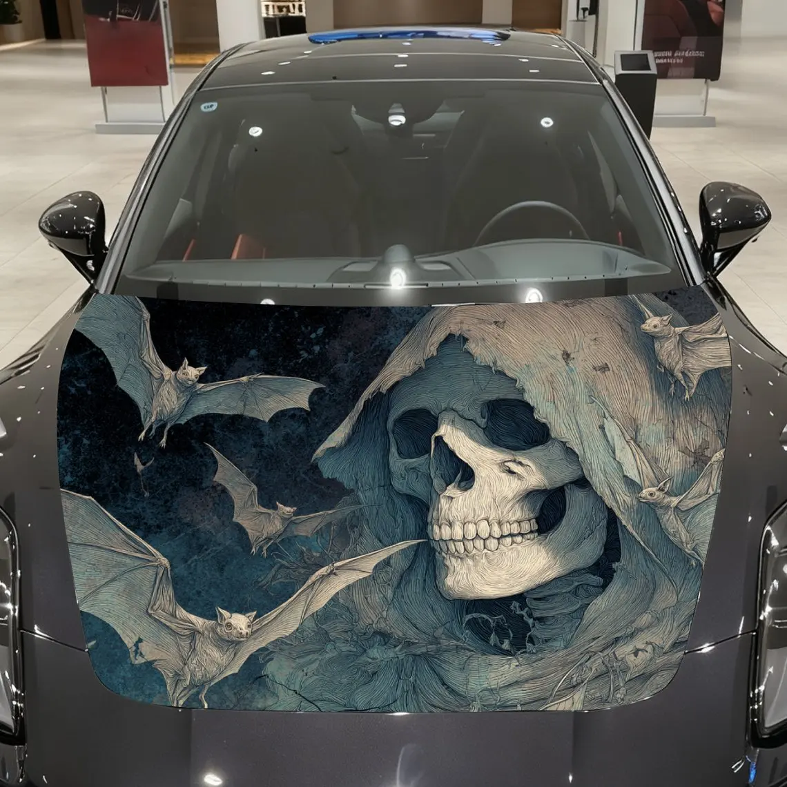 

Bats And Skeletons Car Hood Wrap Colorful Vinyl Waterproof Sticker For Trucks, Decorative Bonnet Graphics And Auto Accessories H
