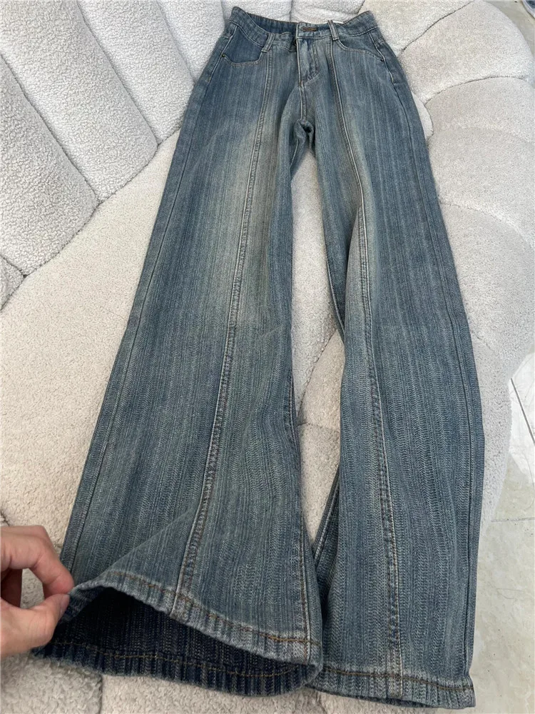 

American High Street Striped Straight Leg Jeans Women's Spring Autumn High Waist Slim Long Texture Narrow Wide Leg Pants