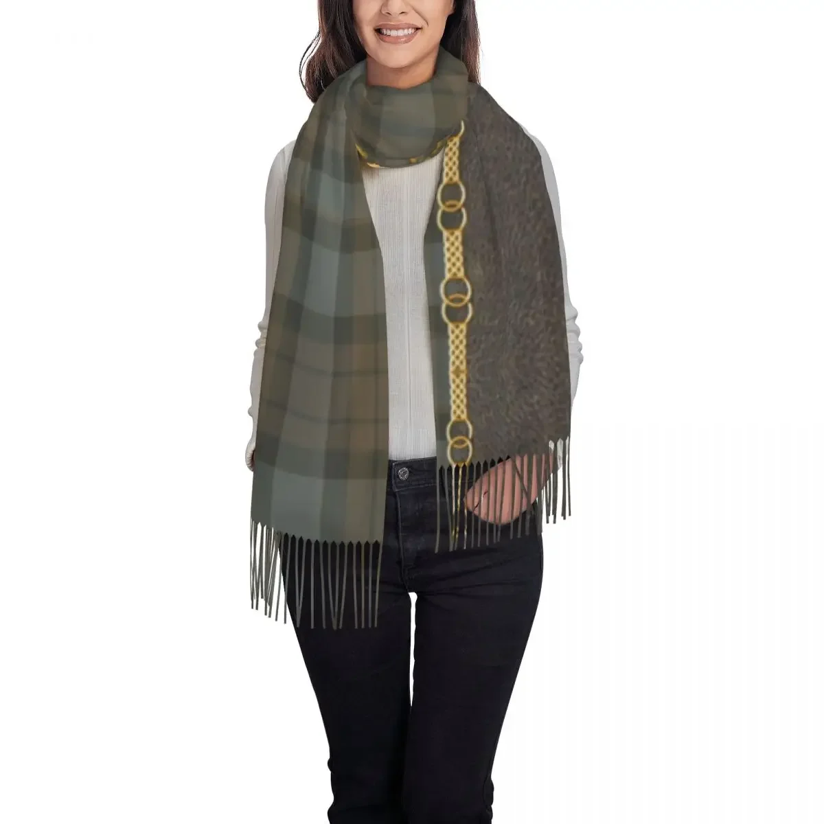 Moda in pelle e Tartan modello Sassenach sciarpa nappa donna inverno caldo scialli avvolge signora Dragonfly Outlander sciarpe