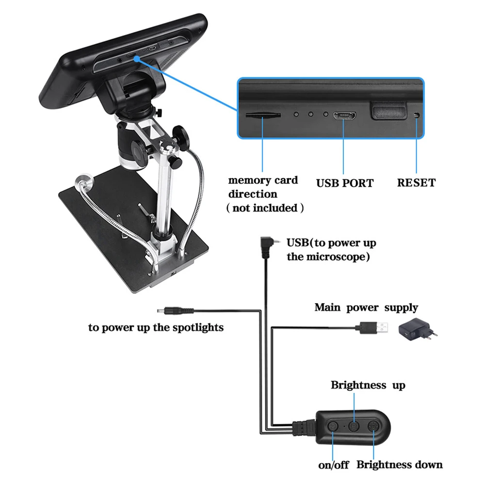 7Inch Screen  Digital Microscope 2MP 1080P Electronic Microscope For Soldering Long Object Distance For Cell Phone Repair Tools
