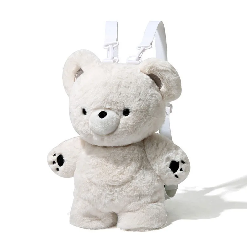 حقيبة ظهر لطيفة على شكل دب قطيفة - حقيبة كتف مزدوجة للكلية متعددة الاستخدامات، حقيبة كتب حيوانات محشوة رائعة للنساء مثالية للاستخدام المنزلي #5