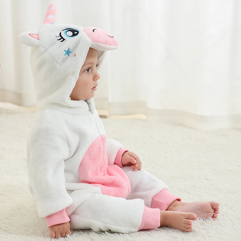 MICHLEY Halloween Unicorn Baby Rompers Winter Costume Flannel for Girl Boy Toddler Infant Clothes Kids Overall Animals Ropa Bebe