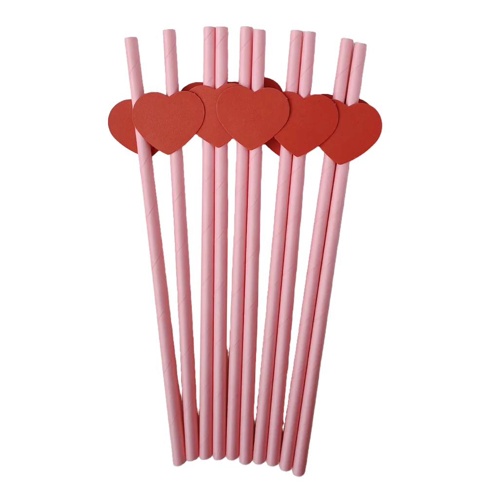 Valentine's Day Heart Love Straws Biodegradable Red Stripes Paper Drinking Straws Holiday Wedding Valentine's Day Party Decorati