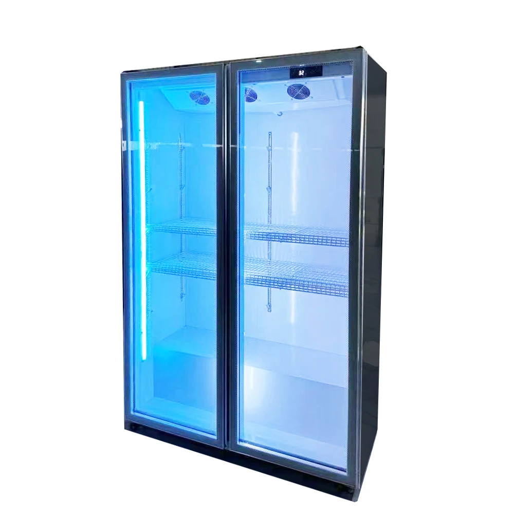 Display Refrigerator 220V Upright Freezer Full Double Glass Doors Soft Drinks Display Cooler