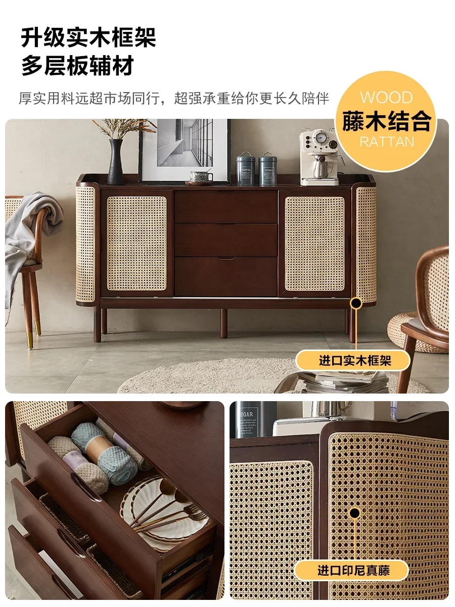 

home furniture all items Nordic Solid Wood Rattan Sideboard Cabinet Modern Minimalist Living Room Storage Drawer Cabinet Entranc