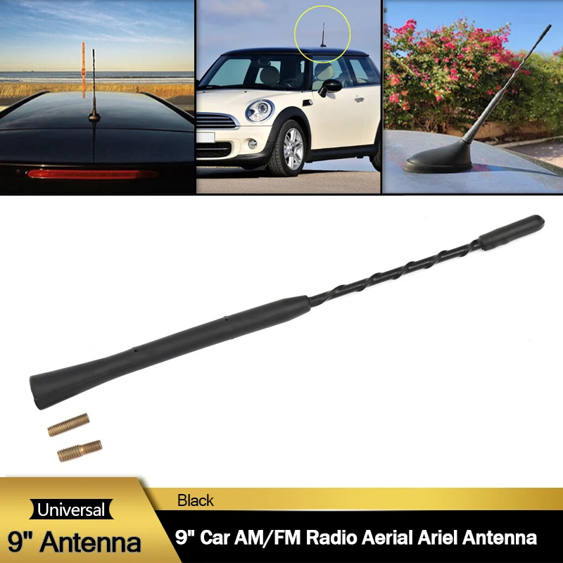 Roof Mount Mast Whip Antenna 9 Inch Universal Enhanced Signal Stereo Radio Screws FM AM Aerial Amplified Car Accessories - zdjęcie 1