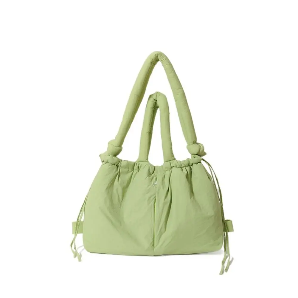 

Solid Color Drawstring Tote Bag Knotted Strap Dual-purpose Nylon Padded Tote Bag Large Capacity Lightweight Puffer Backpack