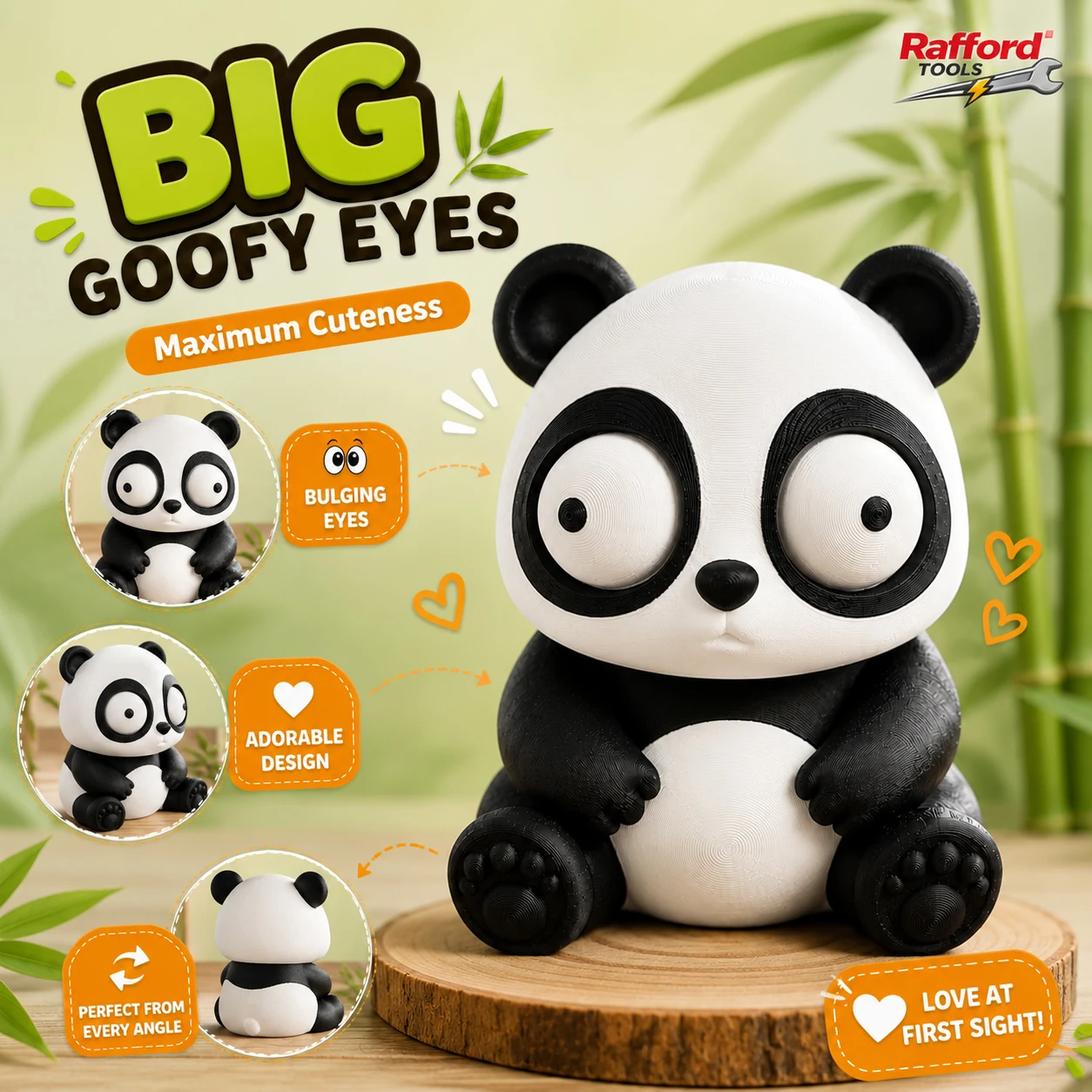 Rafford Cute Panda Figurine with Movable Eyes Rotatable Head Funny Desktop Ornament Collectible Gift Home Office Desk Decor