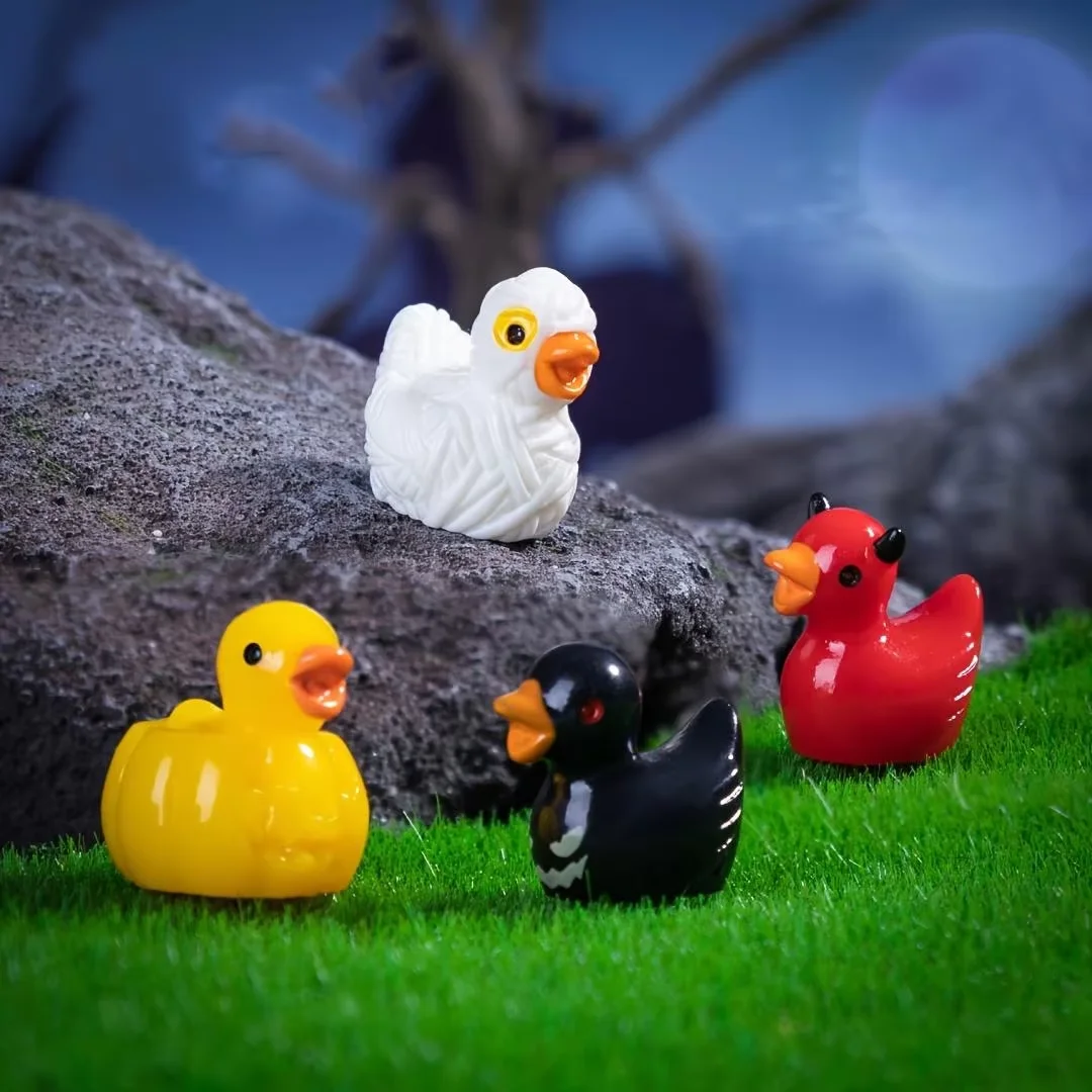 7 classic resin miniature rubber ducks, Halloween ghost and devil themed, DIY home and kitchen decorations, holiday letter anima