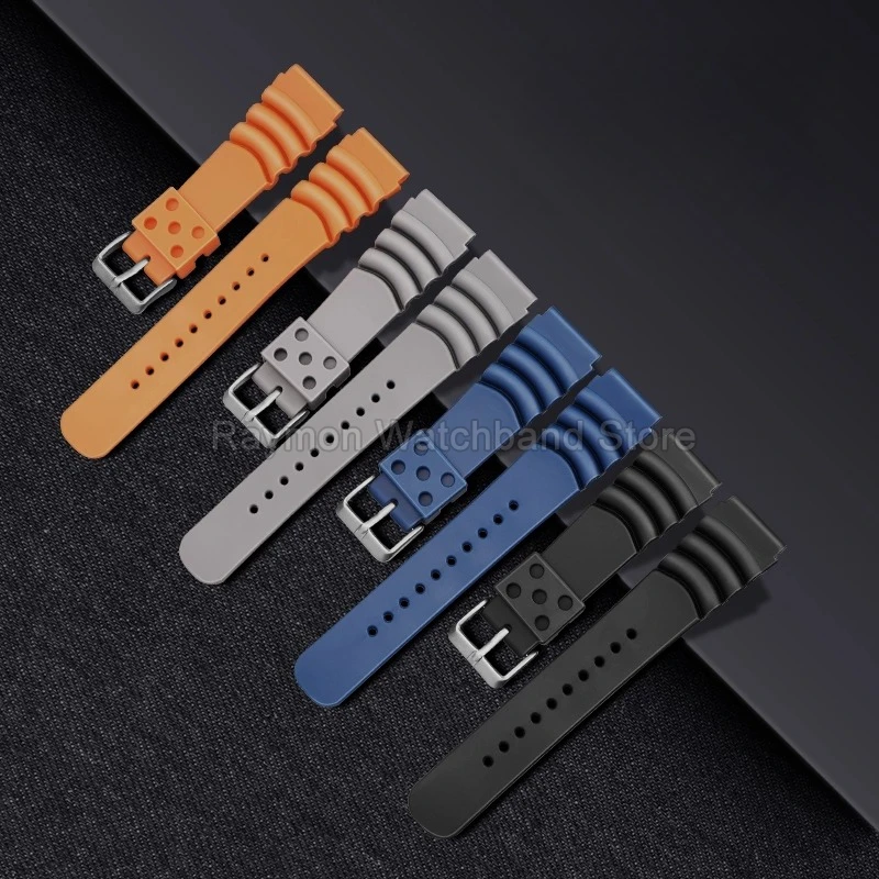 ل Seiko 5 الأسود الغواصة الغوص حزام ساعة اليد مقاوم للماء Sweatproof المطاط ساعة سيليكون اكسسوارات أسود 20 مللي متر 22 مللي متر