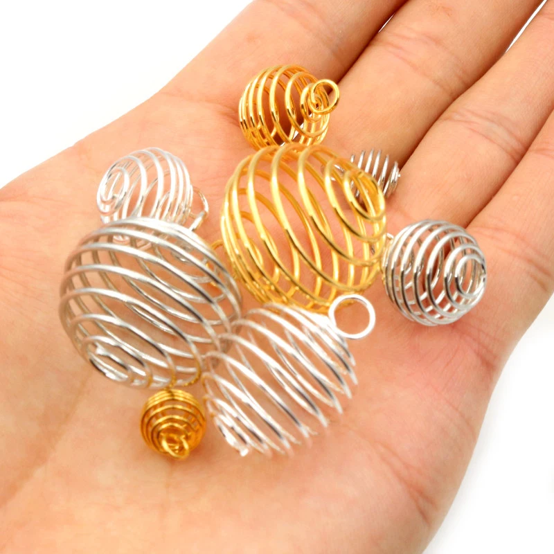 10-30Pcs/lot 9-25mm Metal Spiral Beads Cages Pendants Hollow Bead Caps For DIY Charms Jewelry Making Supplies Accessories