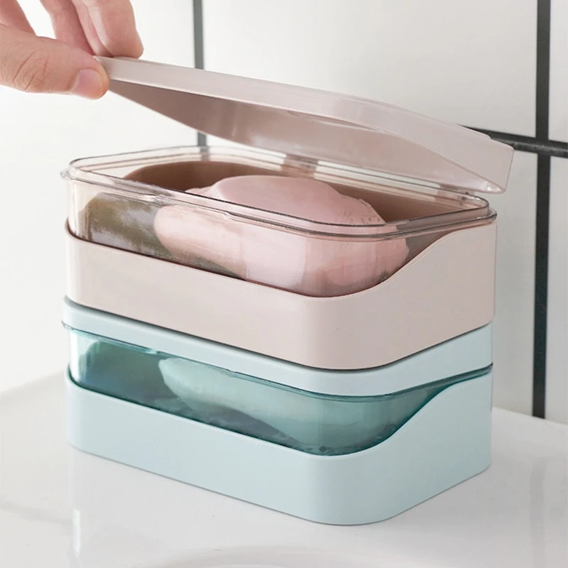 Soap Case Simple Transparent Flap Drainage Box Bathroom Toilet Waterproof Soap Storage Box Dormitory Home Travel Large Soap Dish