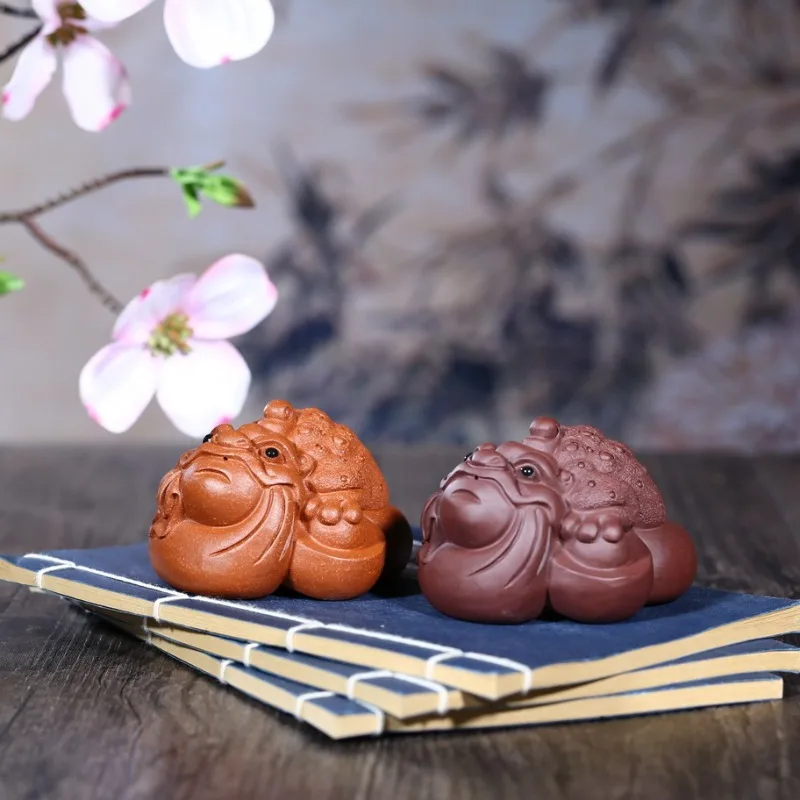 

Yixing Original Mine Handmade Tea Pet Money Bag Golden Toad Tea Tray Ornament Sculpture Purple Clay Crafts