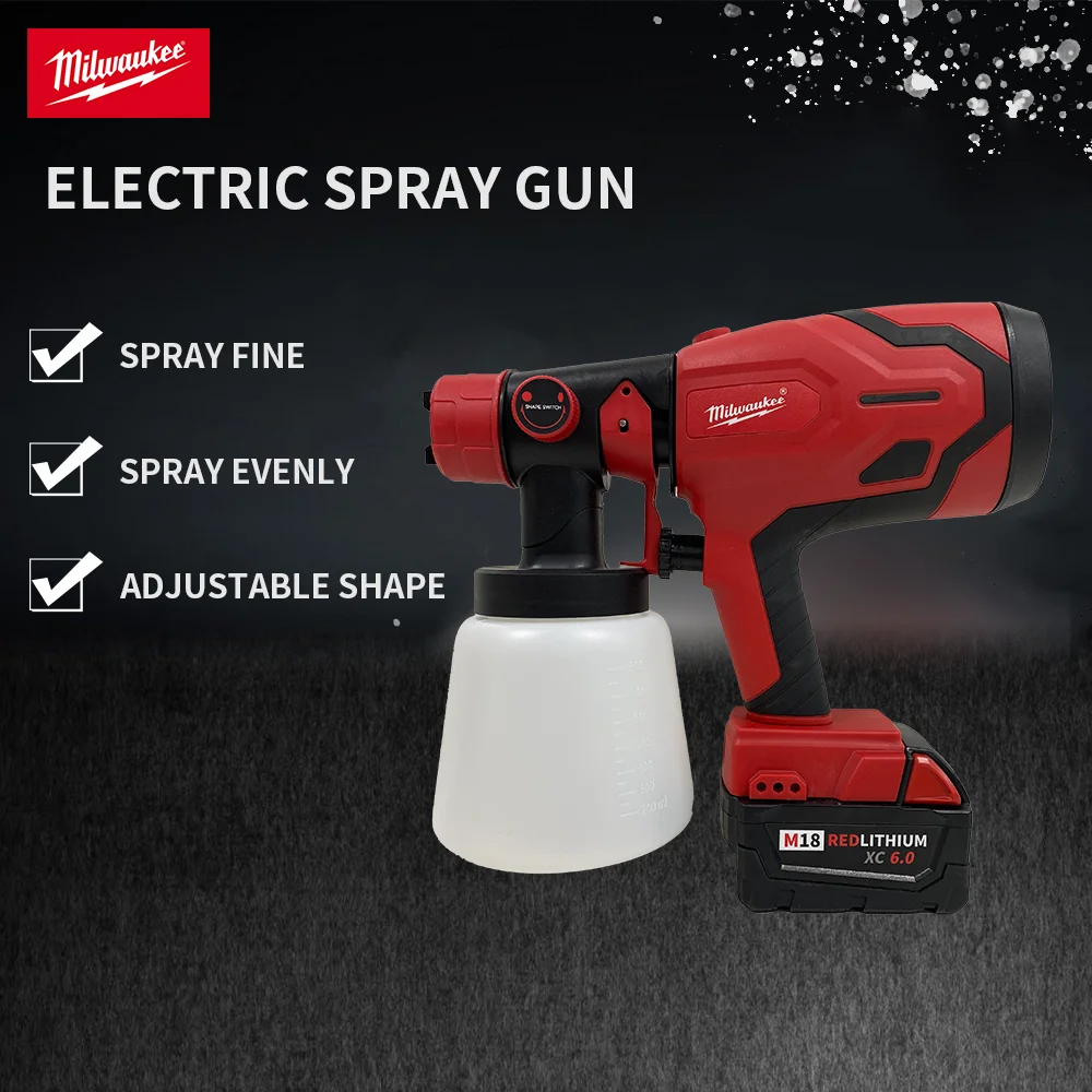 Milwaukee elektrische Spritzpistole Hoch leistungs zerstäubung einstellbare Form 800ml kompaktes Farb spritz gerät Airbrush 18V Batterie werkzeug neu