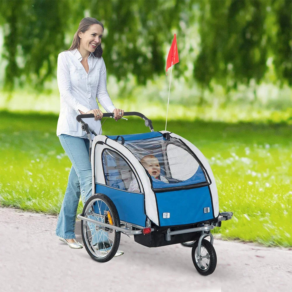 Remolque plegable para bicicleta de bebé, cochecito infantil de 2 asientos para Camper al aire libre