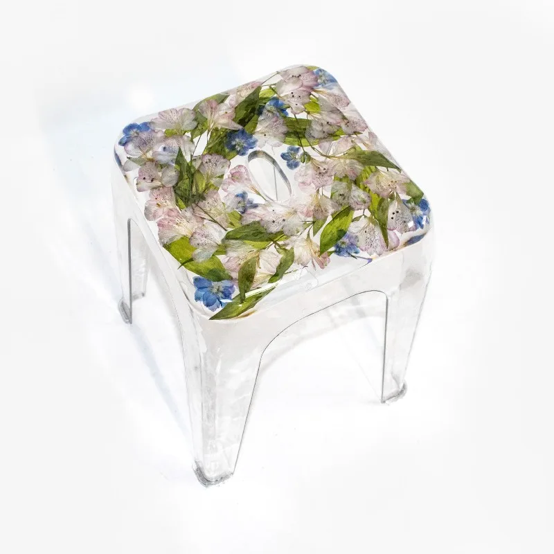 Resin dried flower inlaid Epoxy transparent thickened household living room simple dining table high stool toast stool chair