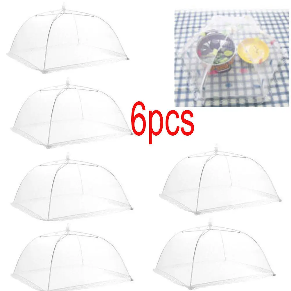 6Pcs Large Pop-Up Mesh Food Cover Tent Umbrella Bug Screen Protector for Outdoor Bbq Picnic Camping Food Shield