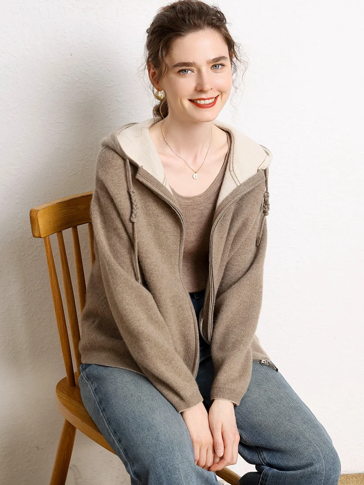 Ladies' casual temperament pure cashmere air hoodie