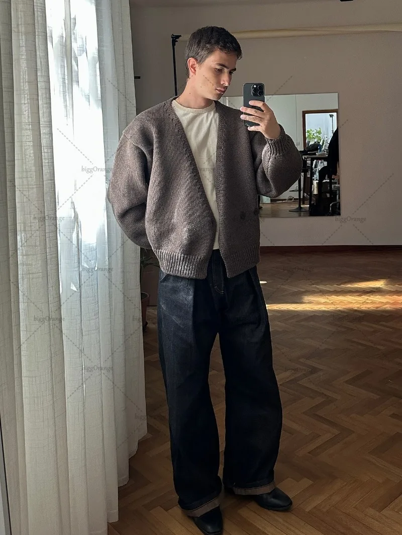 Cárdigan Vintage de Estilo Suave con Botones Asimétricos, Serie Marrón, para Hombre y Mujer, Estilo Harajuku, Informal, para el Trabajo, Suéter para Vestir