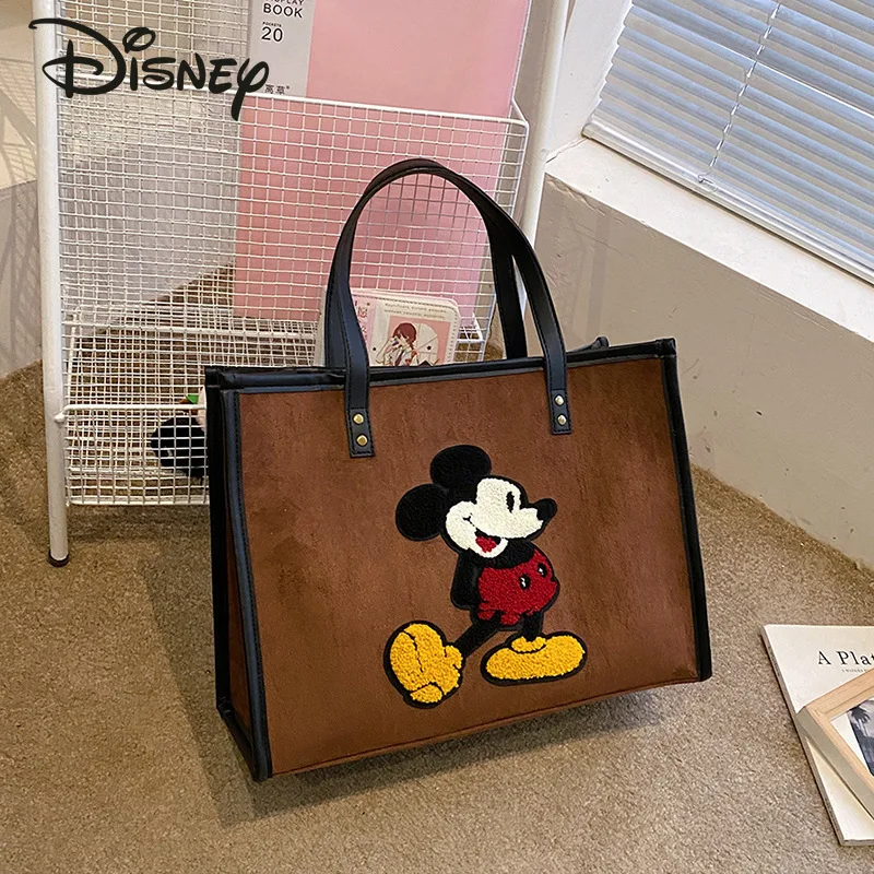 Disney Mickey New Women's Handbag Fashionable High Quality Corduroy Women's Bag Cartoon Large Capacity Women's Shopping Bag