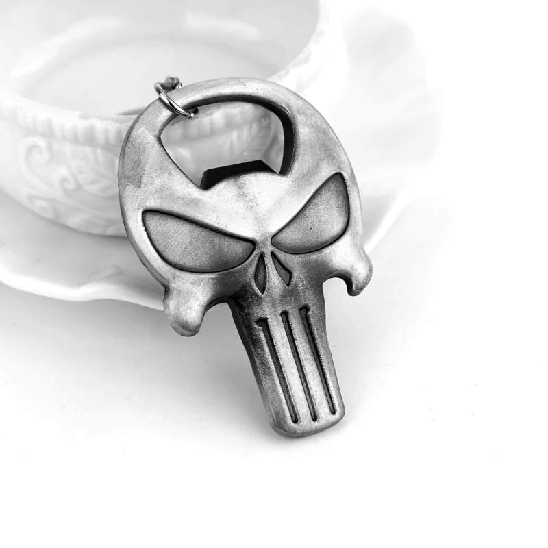 Halloween Punisher Skull Keychain Vintage Skull Metal Badge Pendant Beer Bottle Opener Car Backpack Key Holder Accessories Gift