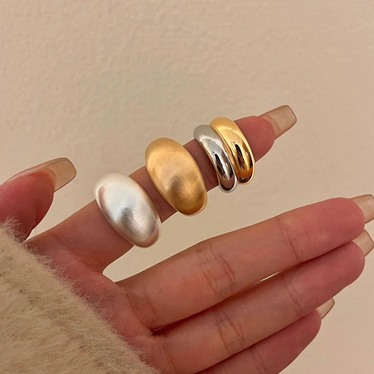 Metal Brushed Gold Silver Mix Color Thick Wide Rings for Women Europe and America Personality Exaggerated Vintag Jewelry Gift