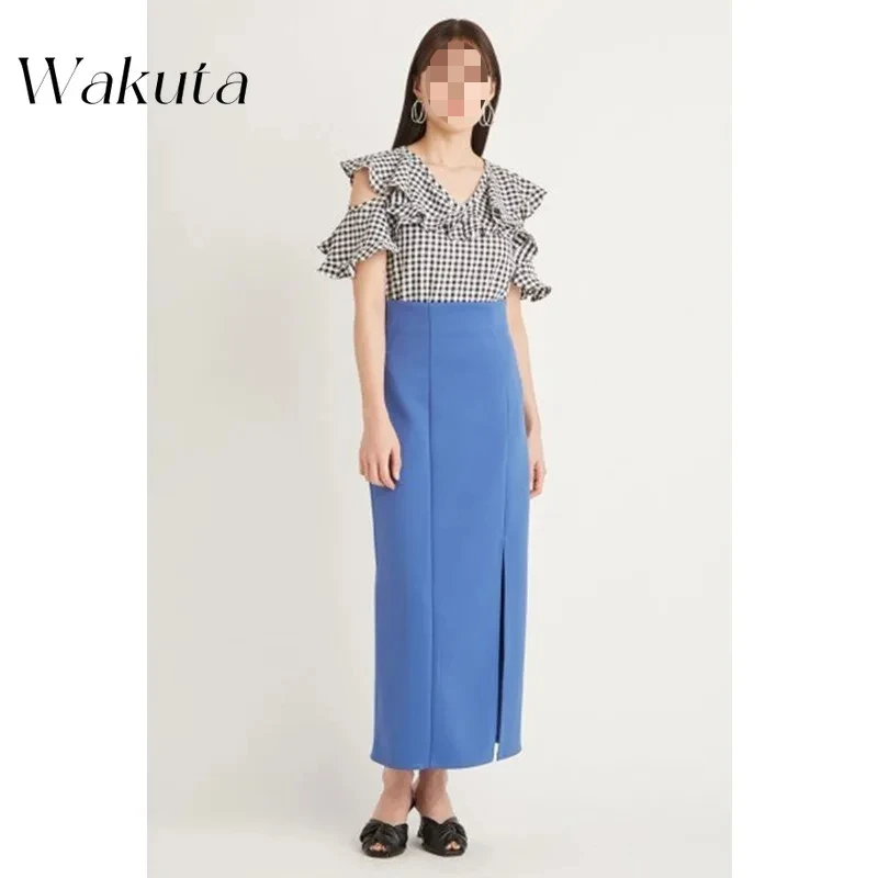 Wakuta Fashion High Waist Side Split Dresses Skinny Aesthetic Trendy Robes Elegant Summer Japanese Simple Straight Vestidos