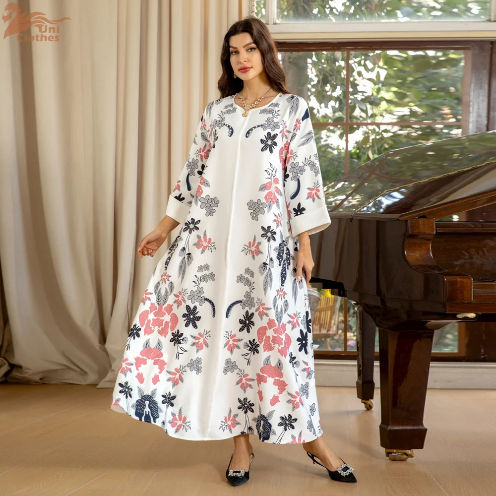 Fashion Muslim Woman Abayas Burn Flowers Hot Drill O-Neck Long Dresses Arabic Robe Jalabiya Morocan Islamic Kaftan 2024