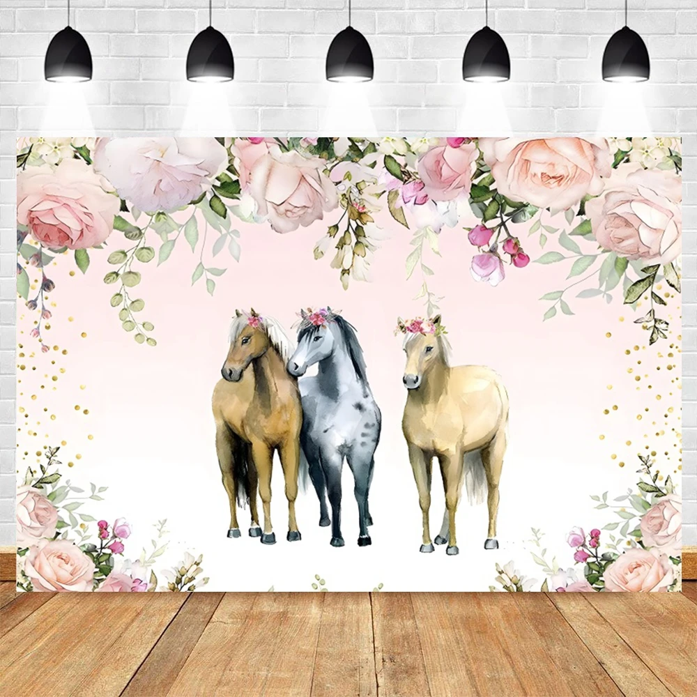 ฉากหลังม้าคาวบอยที่มั่นคงทารกลายดอกไม้ได้ฝักบัวเด็กผู้หญิงเด็กผู้ชายวันเกิดปาร์ตี้การถ่ายภาพพื้นหลังตกแต่งแบนเนอร์อุปกรณ์สำหรับสตูดิโอถ่ายภาพ
