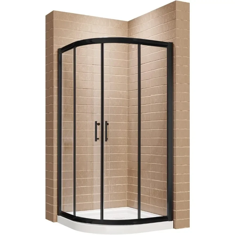 Indoor Corner Shower Doors 36.7 In. X 72 In. Neo-Round Sliding Shower Door In Black Finish, 1/4 In. Sale Clear Glass Shower Door